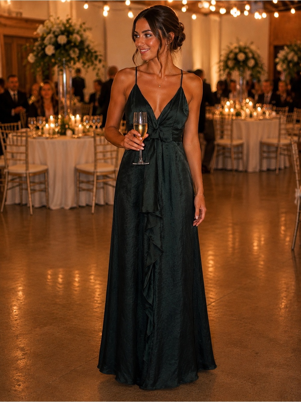Gina Tricot Forest Green Satin Maxi Dress - Size 38 (EUC)